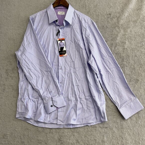 NEW Duchamp Men's 18 XXL Purple Checkered Dress Shirt Cotton Stretch Long Sleeve - Picture 2 of 7